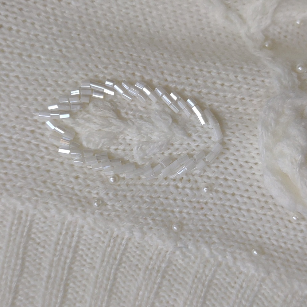 Adrian Delafield Vintage All Dolled Up White Floral Applique Knit LS Sweater - Picture 6 of 11